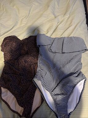 Kona Sol Brown Leopard Print One-Piece & Kona Sol Navy White Gingham XL Women’s